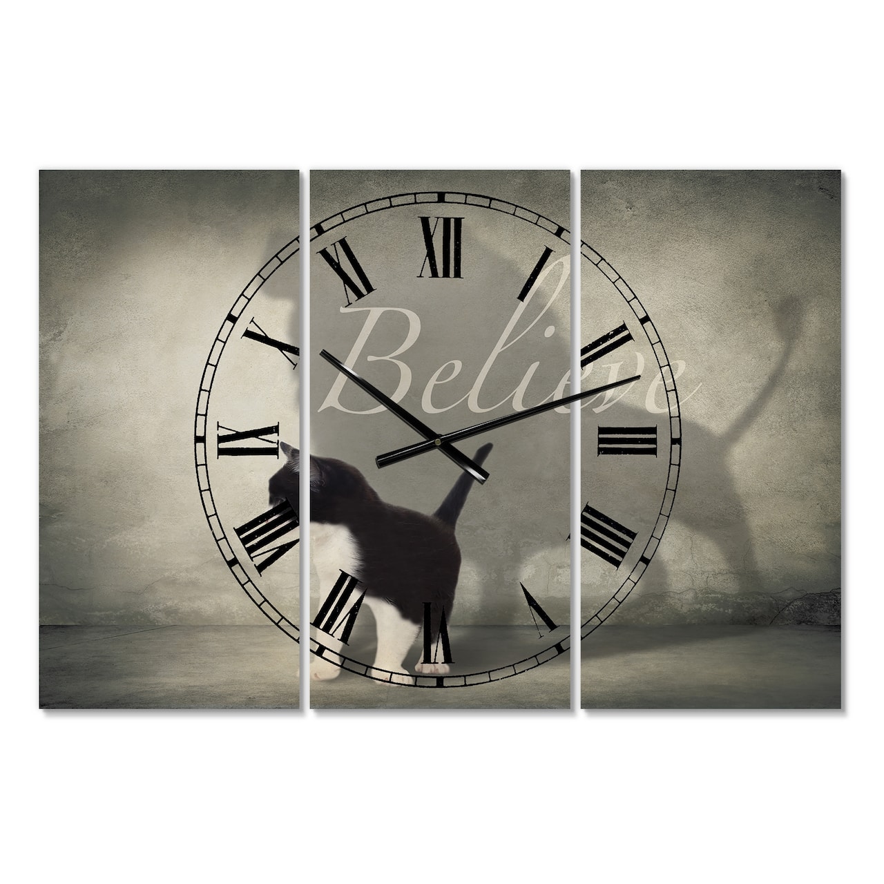 Designart Believe Shadow 3 Panel Oversized Cottage Wall Clock